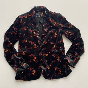 Cynthia Rowley Black Velvet Floral Blazer Lined Jacket Size Small Long Sleeve